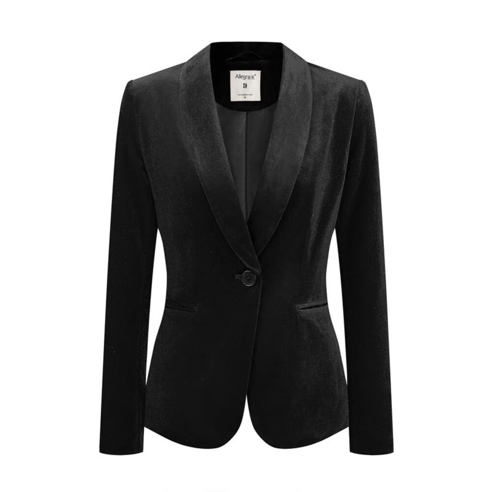 Women's Coat Solid Shawl Collar 1 Button Velvet Blazer Black